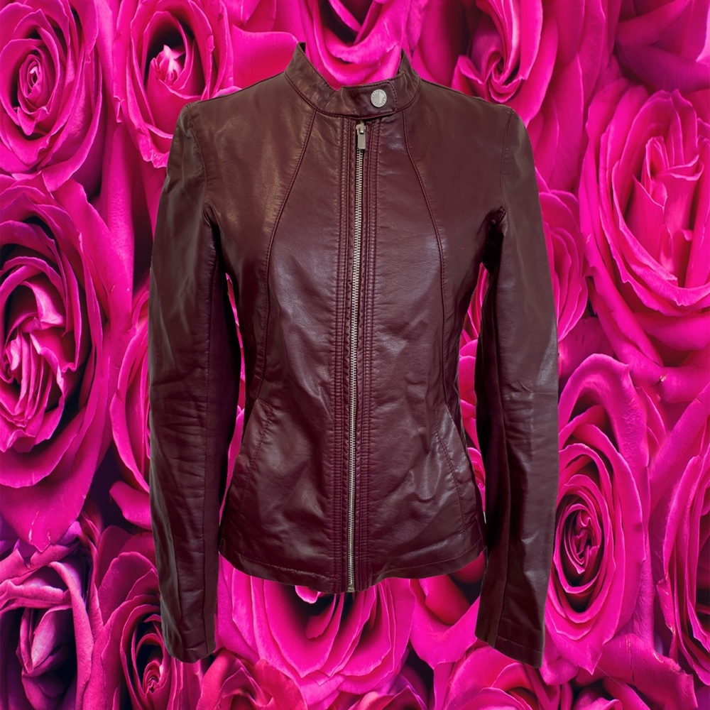 Burgundy faux leather jacket by express size xs